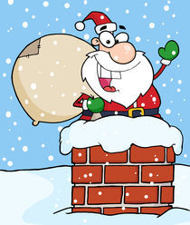 Santa Claus In Chimney Waving 