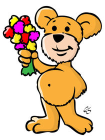 Comic Teddy Bär mit Blumenstrauß - Comic Teddy bear with flowers von Elke Schmalfeld