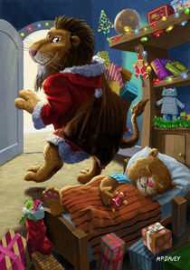 father christmas lion delivering presents by Martin  Davey