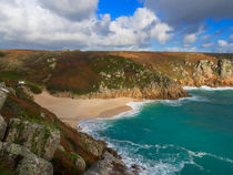 Porthcurno beach and cliffs, Cornwall.  by Louise Heusinkveld
