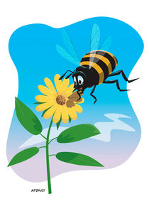 Happy cartoon bee with yellow flower by Martin  Davey