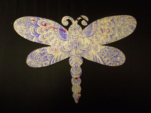Acidoodling-dragonflyer-front-color-pencil-on-found-wooden-insect-nov-2012-john-lanthier