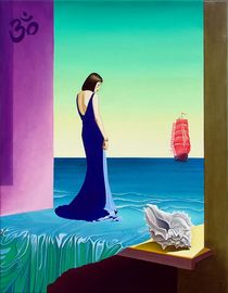 The High mode and scarlet sail. 90-70 cm. canvas, oil von Vasiliy Zherebilo