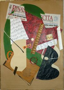guitar, vase of flower, sheet music and newspaper by Stefano Bonif
