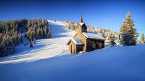 Winter chapel on the hill in the Alps by Zoltan Duray