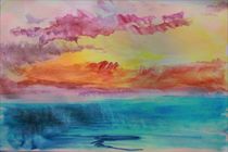 Lagoon Watercolour Sunset. by rosanna zavanaiu