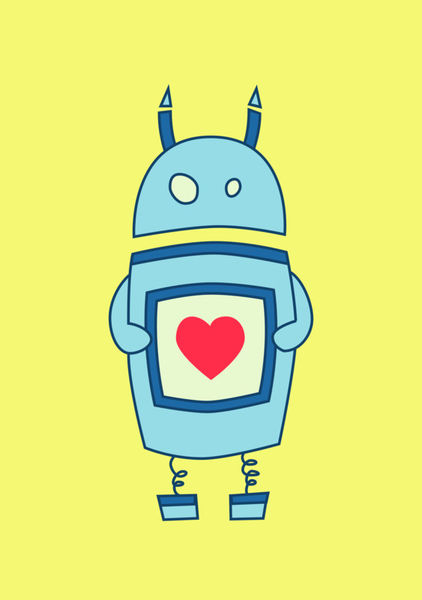 Clumsy-funny-robot-with-heart-light-poster