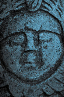 Old stone face in blue by Lars Hallstrom