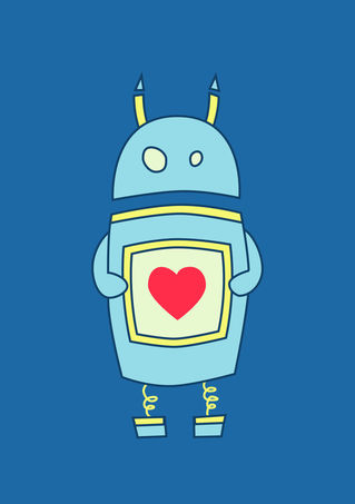 Blue-clumsy-funny-robot-with-heart-poster