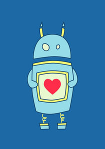 Blue Cute Clumsy Robot With Heart by Boriana Giormova