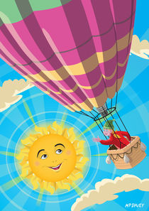 Girl in a balloon greeting a happy sun by Martin  Davey