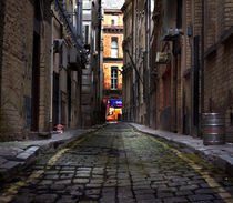 Looking down a long dark back alley by illu