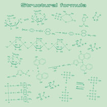 chemische Strukturformeln in dunkelgrün auf hellgrün by Manfred Koch