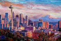 Seattle Skyline mit Space Needle und Mt Rainier von M.  Bleichner
