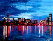 Chicago Skyline at night by M.  Bleichner