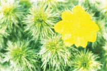 full-blown yellow flower and green branches, artwork in painting style von Serhii Zhukovskyi