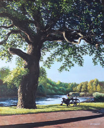 Southampton Riverside park oak tree with cyclist by Martin  Davey