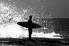Surfer-waiting-with-board-monochrome