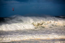 Kite surfer amongst heavy surf by Sheila Smart