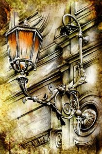 lamp street vintage retro art drawing by Rafal Kulik
