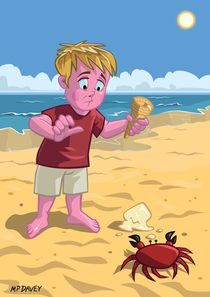 cartoon boy with crab on beach by Martin  Davey