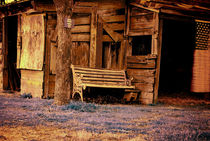 Vintage Bench and Barn in Infrared by Melanie Mayne