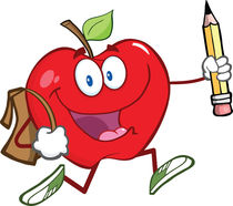Apple With School Bag And Pencil Goes To School by hittoon