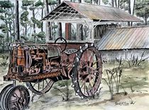 farm tractor folk art print by Derek McCrea