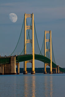 Mackinaw Bridge by the Straits of Mackinac and Moon by Randall Nyhof