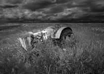 Abandoned Farm Tractor on the Prairie Black and White Version by Randall Nyhof