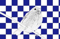 Besser der Spatz an der Wand als die Taube auf dem Dach blau/weiss - A bird on the wall is worth two in the bush blue/white by mateart