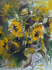 Vergänglich - Sonnenblumen . Aquarell von Antje Püpke