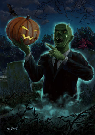 Halloween-ghoul-rising-from-grave-with-pumpkin