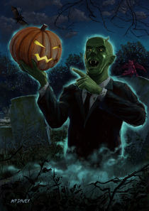 Halloween Ghoul rising from Grave with pumpkin by Martin  Davey