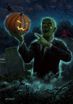 Halloween-ghoul-rising-from-grave-with-pumpkin