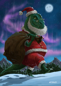 Dinosaur Christmas Santa out in the snow by Martin  Davey