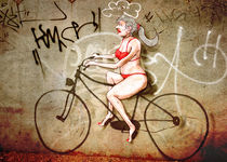 Funny Graffiti Woman on Bike - Art Prints von Denis Marsili