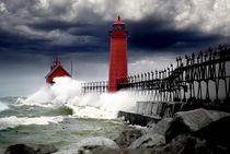 Storm at the Grand Haven Lighthouse in Michigan by Randall Nyhof