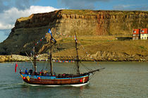 Bark Endeavour Passing Whitby East Cliff by Rod Johnson
