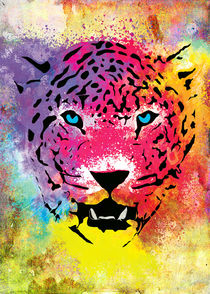 Tiger - Colorful Portrait . Canvas Texture by Denis Marsili