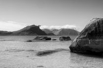 Beach Haukland, Lofoten Islands, Norway, b/w by travelfoto