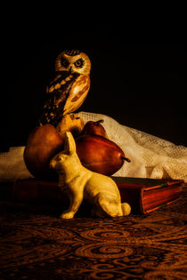 Still Life - Owl, Pears, and Rabbit von Jon Woodhams