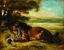 Lion and Alligator by Ferdinand Victor Eugèn  Delacroix