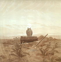 Landschaft mit Grab, Sarg und Eule von Caspar David Friedrich