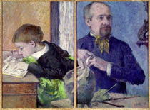 Portrait of Jean Paul Aube and his son by Paul Gauguin