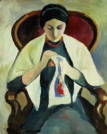 Woman Sewing  by August Macke