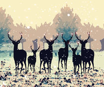 Deer in the snowy forest by Cindy Shim