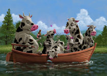 Cartoon Cow Family on Boating Holiday von Martin  Davey