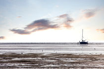 Family stranded with sailboat at low tide by creativemarc