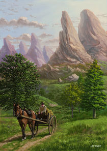 Landscape with man driving horse and cart by Martin  Davey
